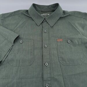 Orvis Shirt Mens Large Dark Green Button Up SS Classic Collection Outdoor Casual